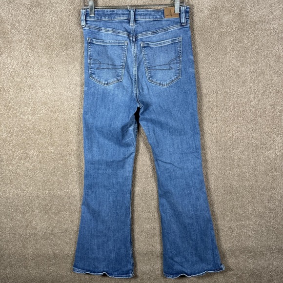 American Eagle Super Hi-Rise Flare Jeans Womens 8 Blue Stretch Denim Medium Wash - Picture 11 of 15
